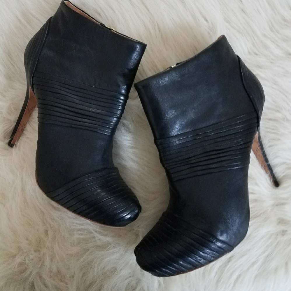 L.A.M.B. Jadia Black Leather Ankle Boots